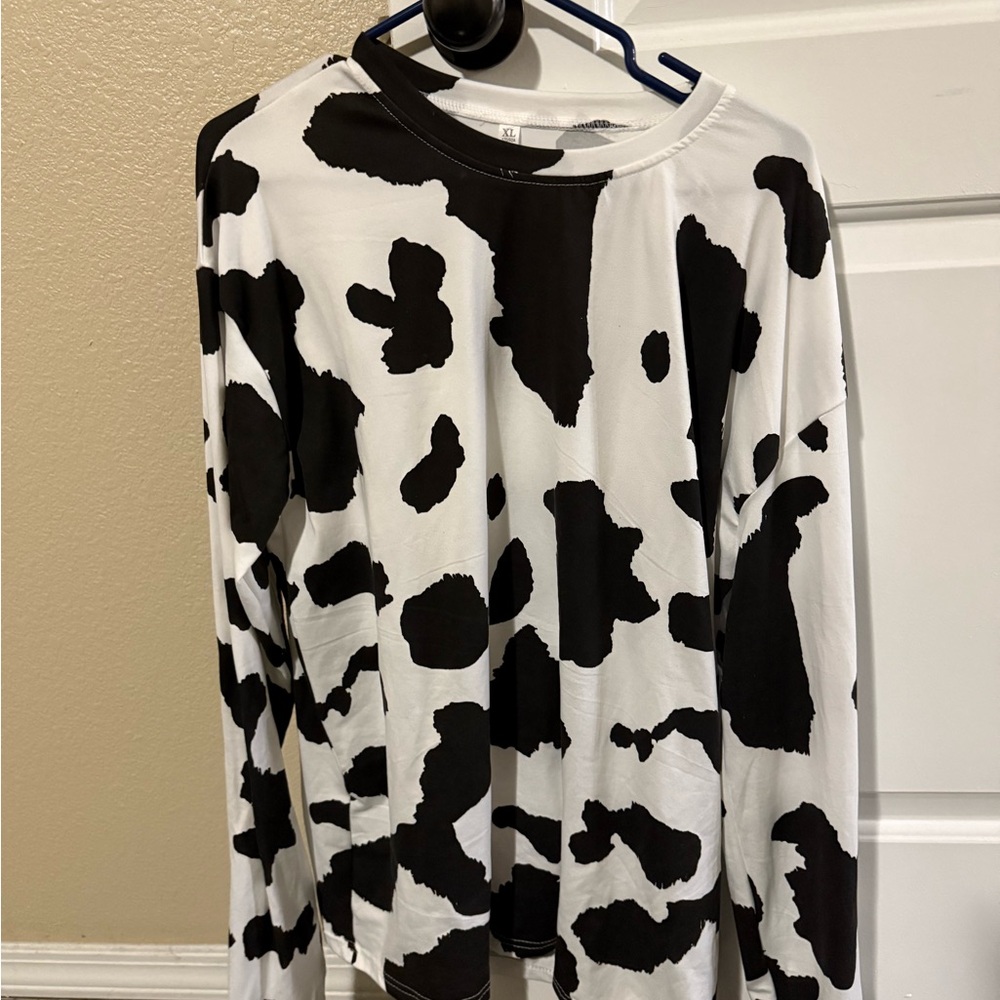 Black and White Cow Print Long Sleeve Shirt